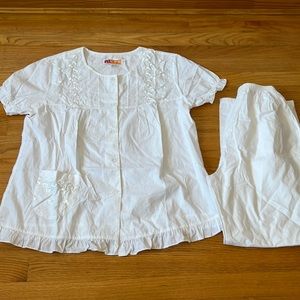 Rusifen white shirt and pants (two- piece set) embroidery detailing - size L